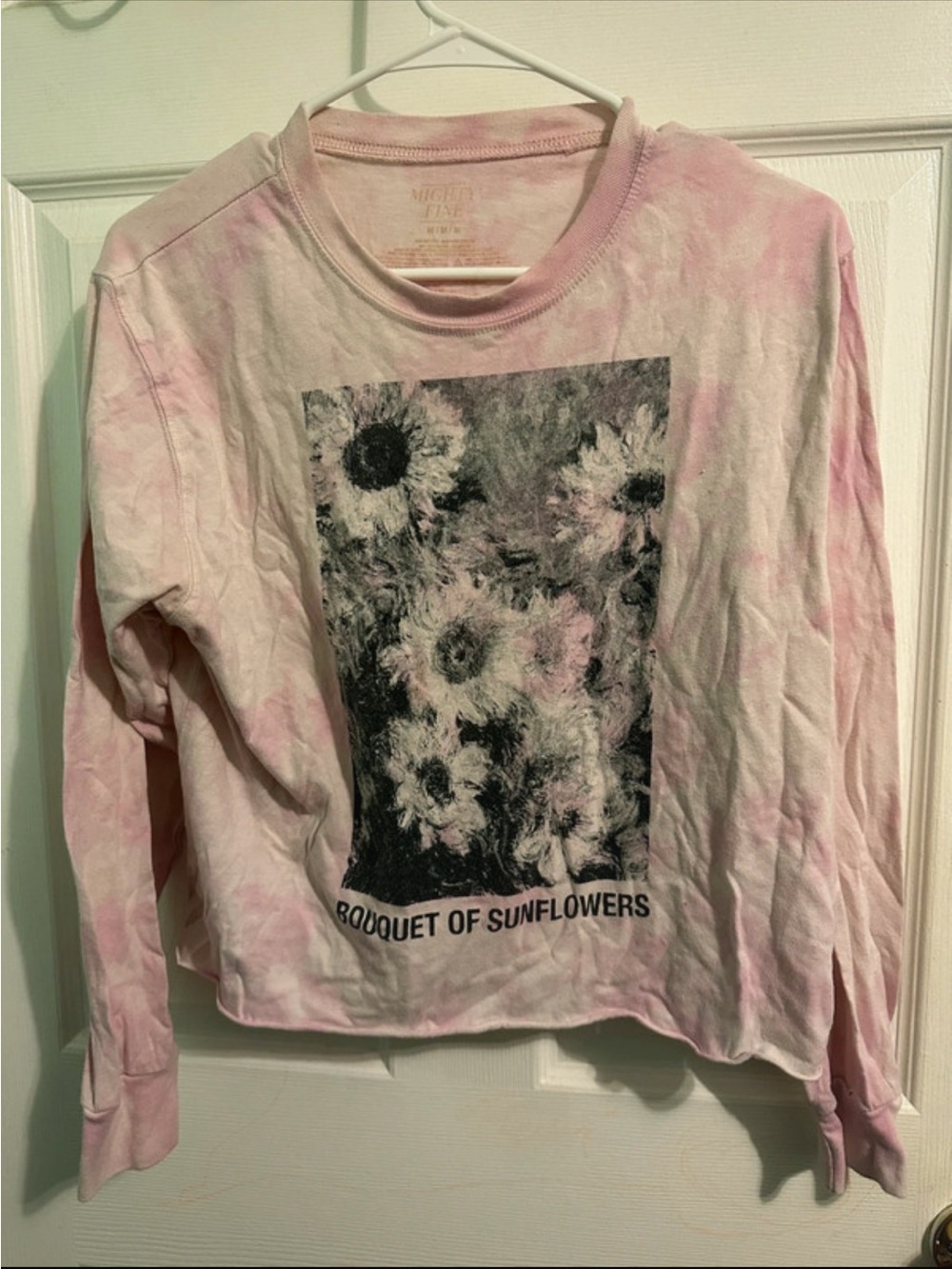 Mighty Fine Pink Tie-Dye Long Sleeve Tee with Subtle Sunflower Print